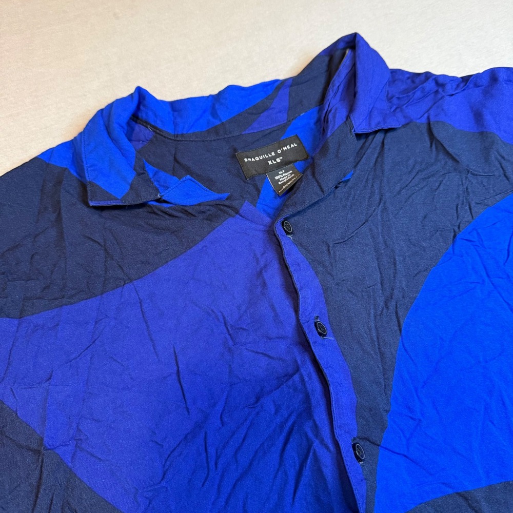 Shaquille O'Neal XLG Mens XLT Blue Geometric Swirl Rayon Short Sleeve Shirt